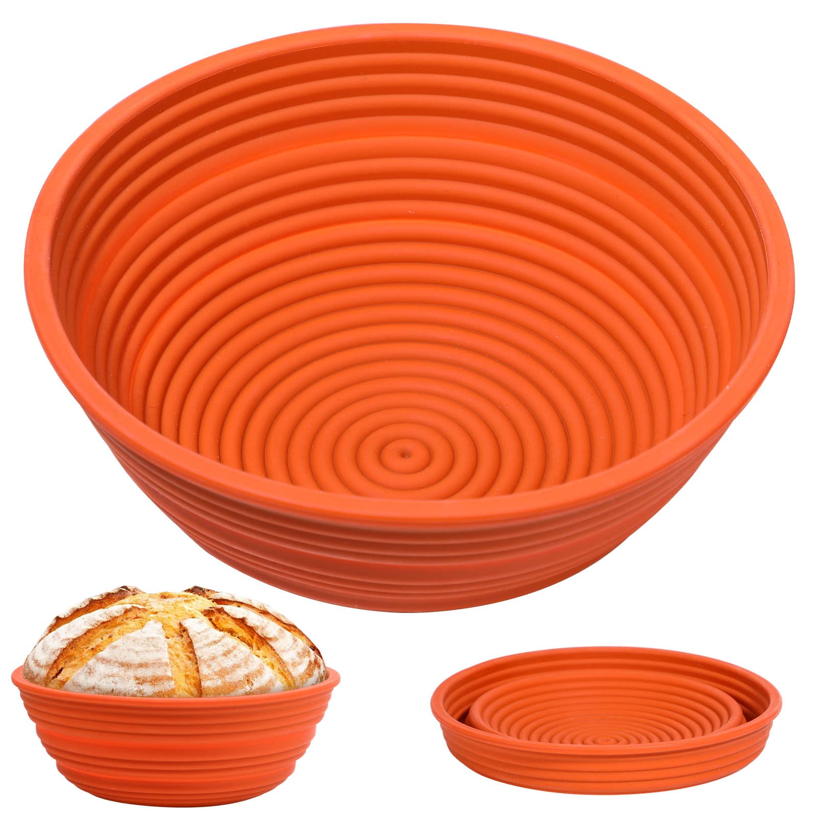 Webake 9 Inch Collapsible Silicone Bread Proofing Basket - Sourdough Dough Proofing Bowl, Oven Safe Baking Supplies for Artisan Bread - Perfect for Home Bakers & Bread Making Gifts (Ideal for Sourdough, Baguettes & Homemade Bread)