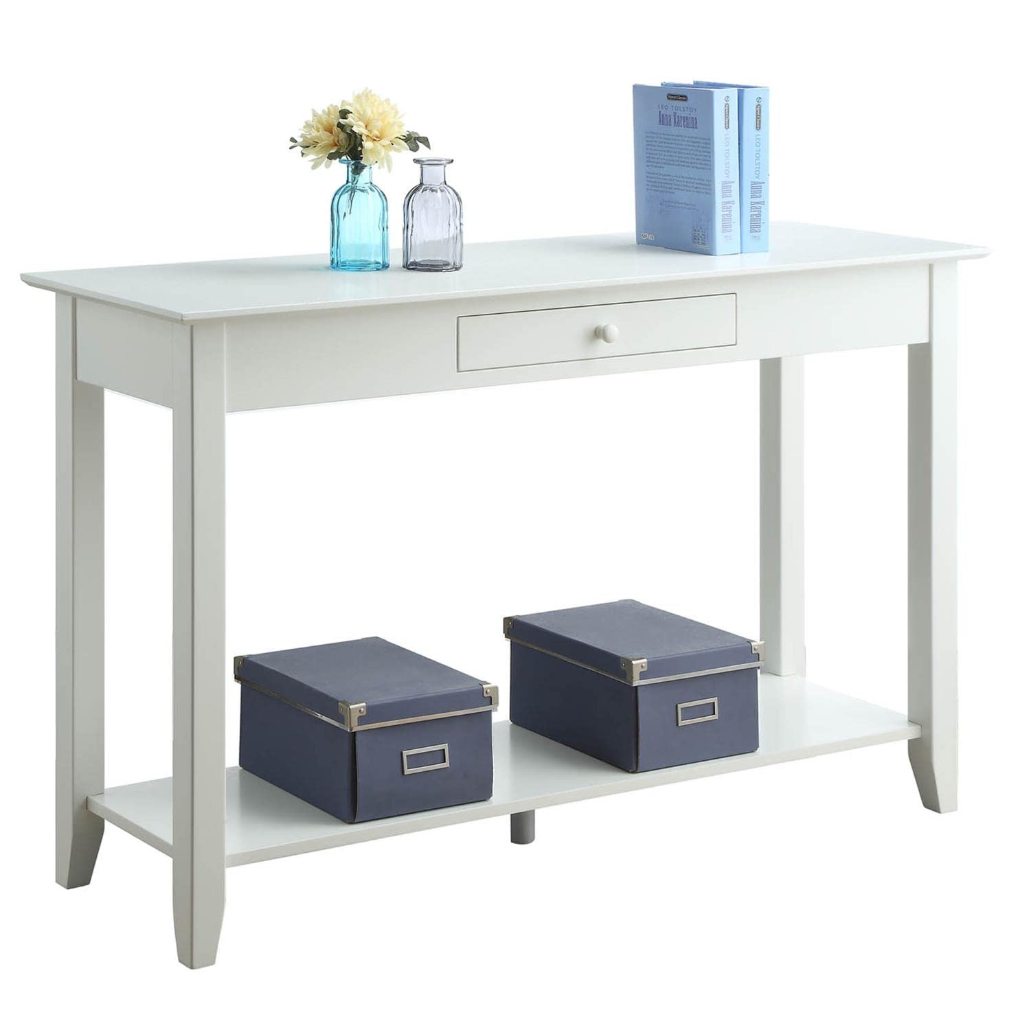 American Heritage White Console Table with Drawer - Entryway Hallway Sofa Table for Living Room, Bedroom & Office | Convenience Concepts