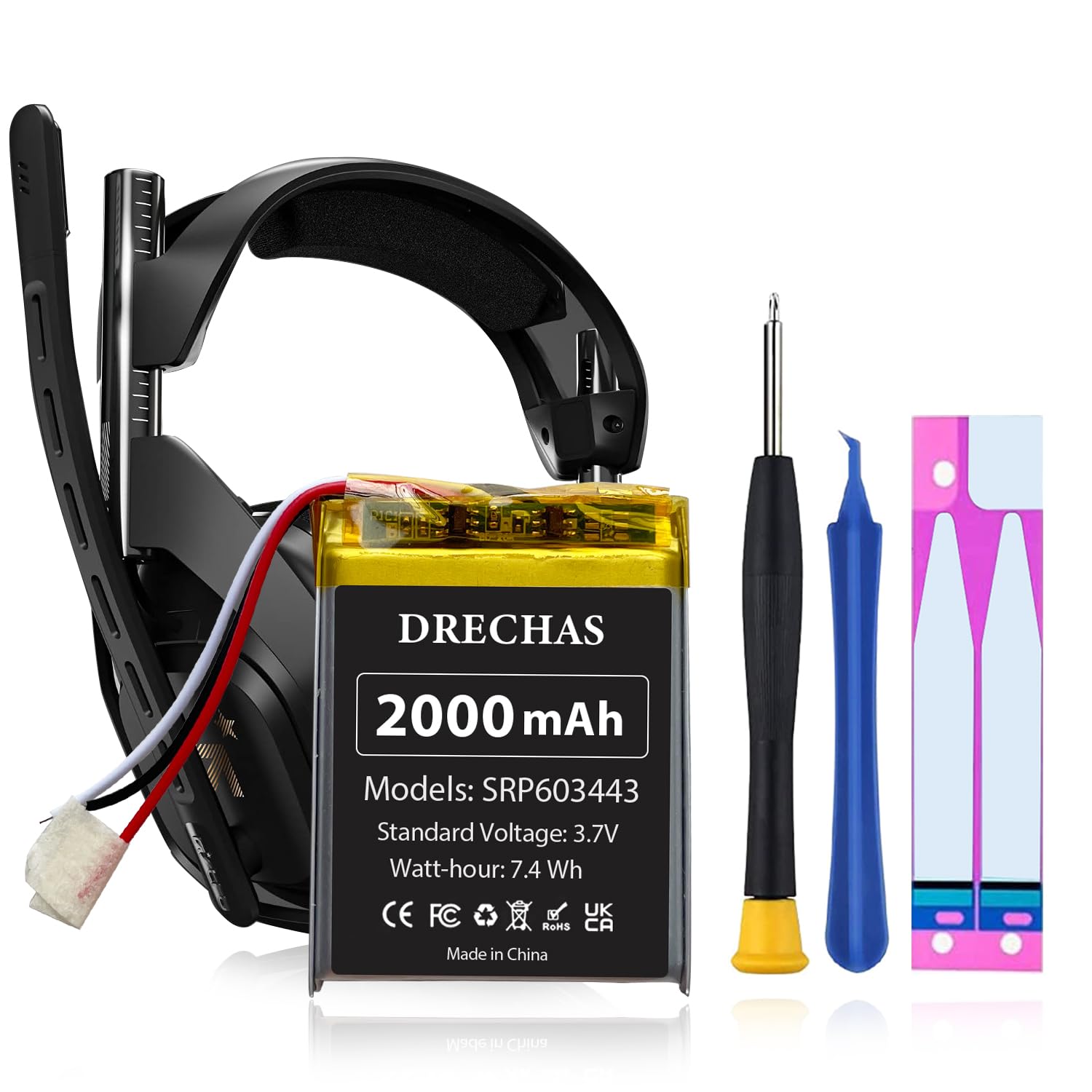 2025 Upgraded 2000mAh Li-Polymer Replacement Battery for Astro A50 Wireless Gaming Headset - Compatible with SRP603443 Model - Includes Repair Tools - Perfect for Extended Gaming Sessions & Headset Maintenance