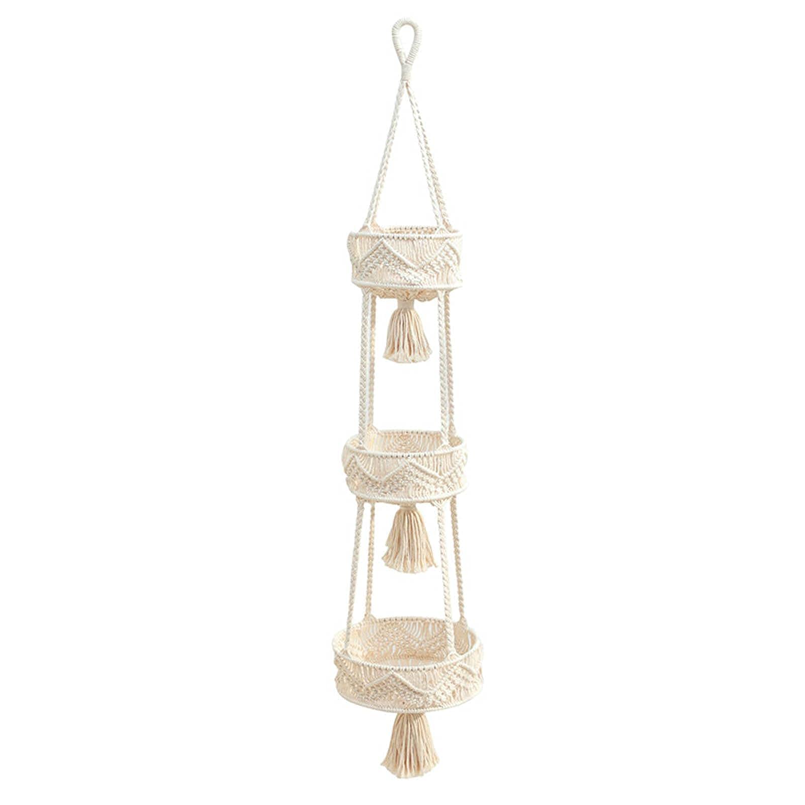 3-Tier Braided Hanging Fruit Basket - Space Saving Kitchen Storage Organizer for Fruits, Vegetables & Plants | Perfect for Pantry, Countertop & Small Spaces
