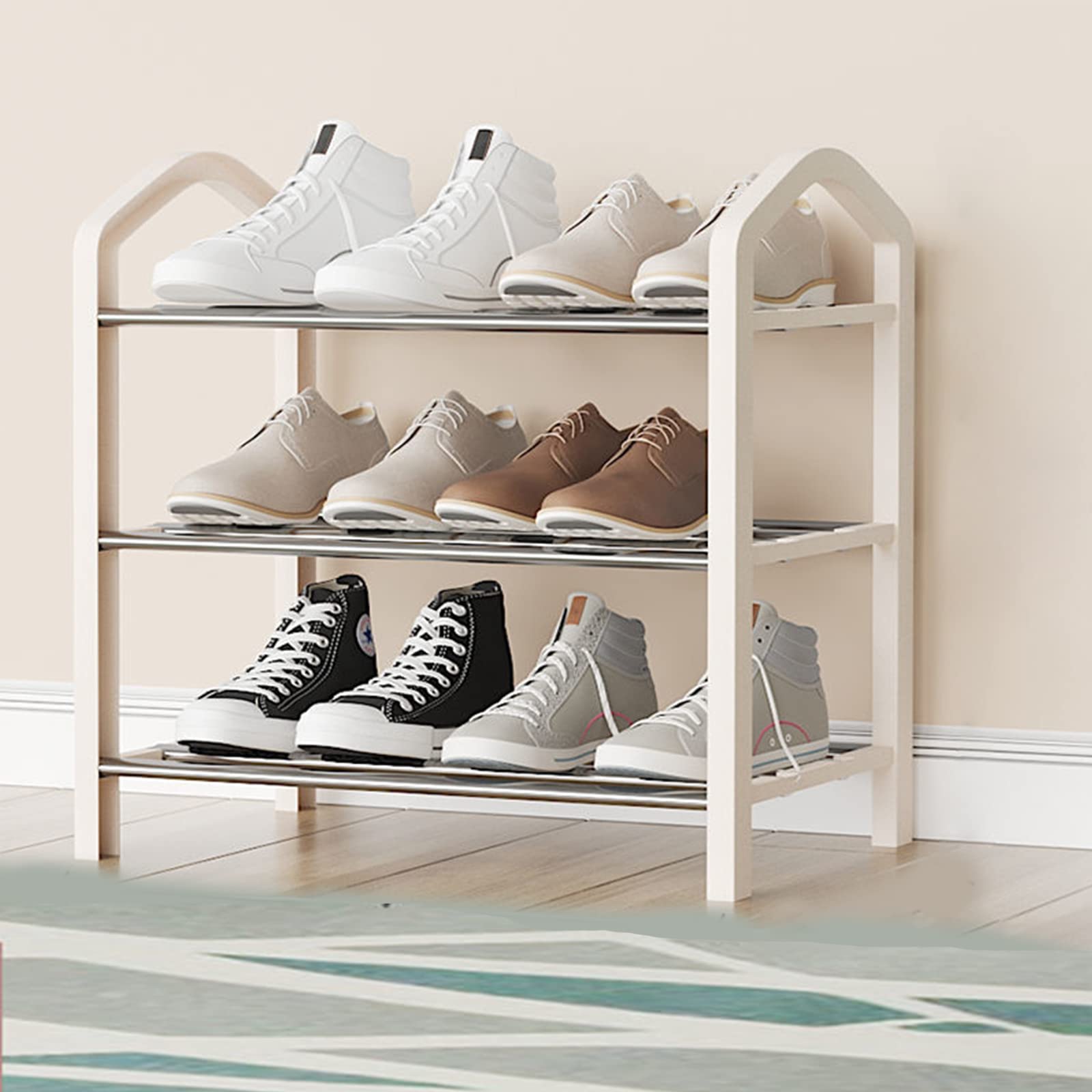 3-Tier Stackable Shoe Rack Organizer with Handles - Lightweight Space Saving Shoe Storage Shelf for Closet, Entryway, Hallway - Black (25x18 inches) - Perfect for Small Spaces, Apartment Living & Shoe Organization