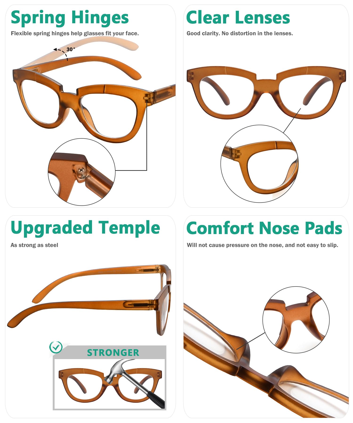 Eyekepper Half Moon Reading Glasses for Women +2.75 Magnification - Stylish Brown Readers for Book Lovers & Office Work