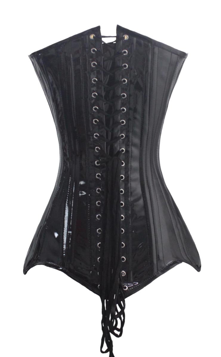 LuvSecret Lingerie Heavy Duty 26 Double Steel Boned Waist Trainer PVC Long Torso Overbust Corset #8151 - Perfect for Waist Training, Cosplay, and Burlesque Performances