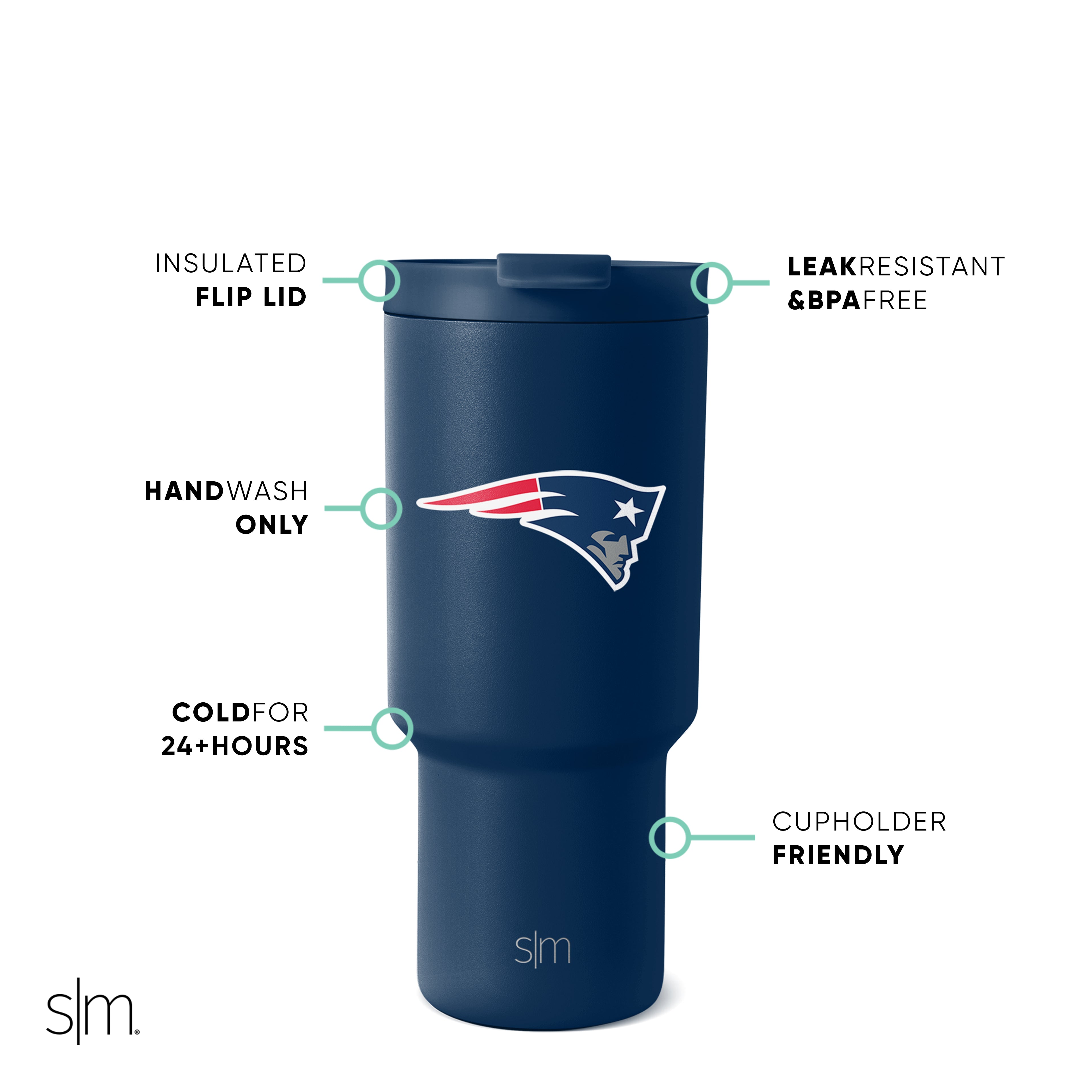 NFL Trek Tumbler 20oz Stainless Steel Insulated Water Bottle with Lid - Leakproof Travel Mug for Coffee & Cold Drinks - Perfect for Football Games, Camping & Outdoor Activities