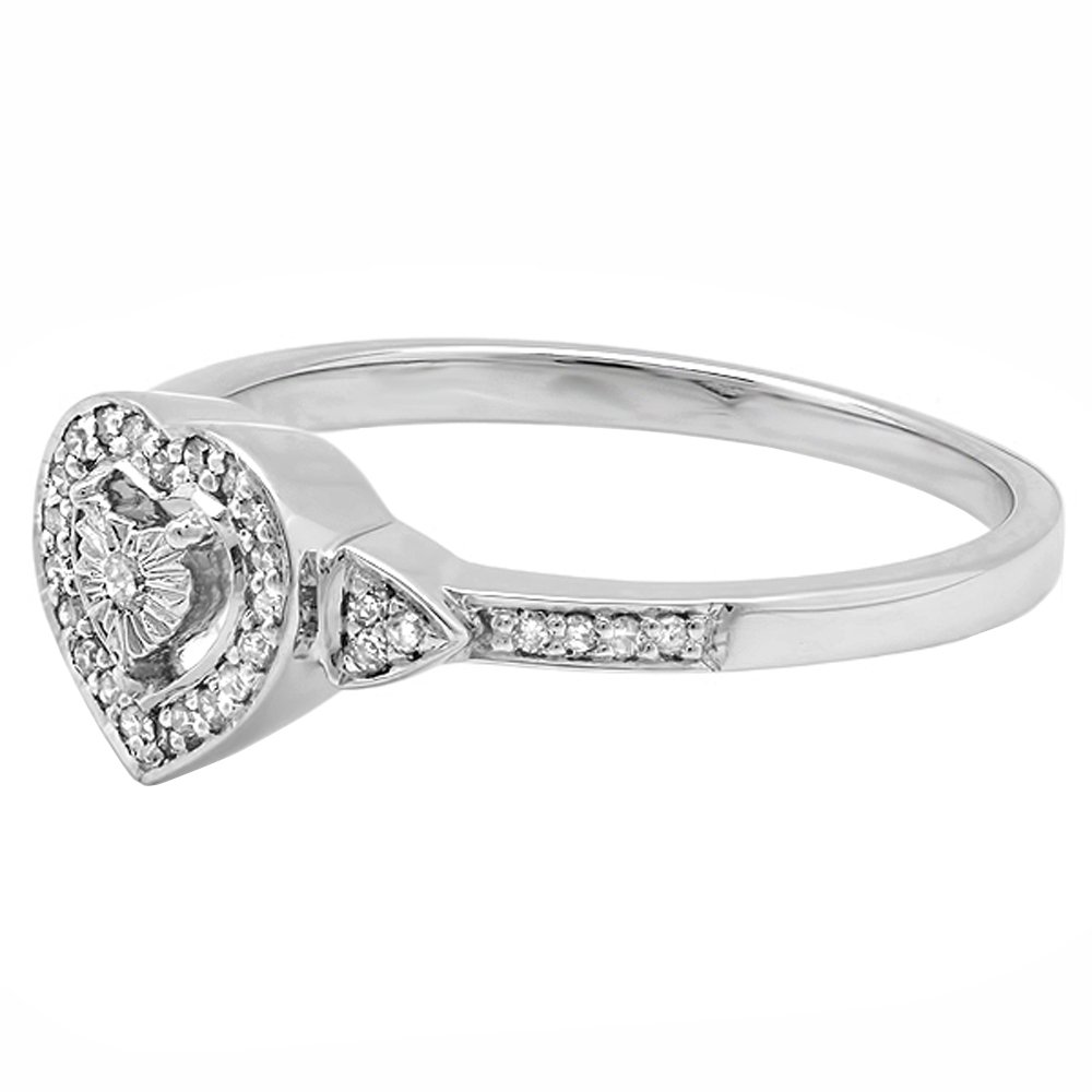 Dazzlingrock Collection 0.15 Carat (ctw) Round White Diamond Heart Shaped Promise Ring for Women - Sterling Silver Bridal Jewelry - Perfect for Engagement, Anniversary & Valentine's Day Gifts
