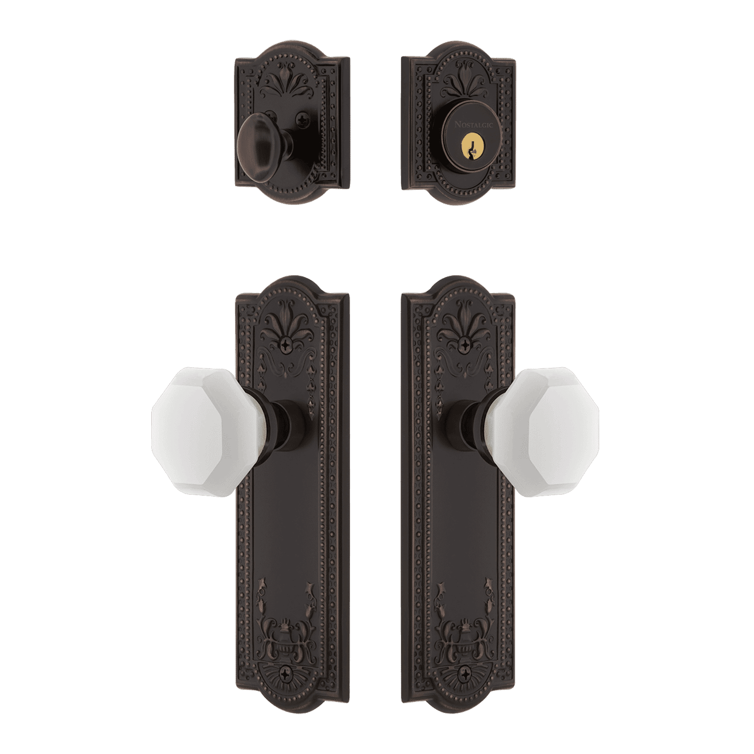 Elegant Meadows Entry Door Set with White Waldorf Crystal Knob in Timeless Bronze Finish - Perfect for Modern Homes & Classic Interiors