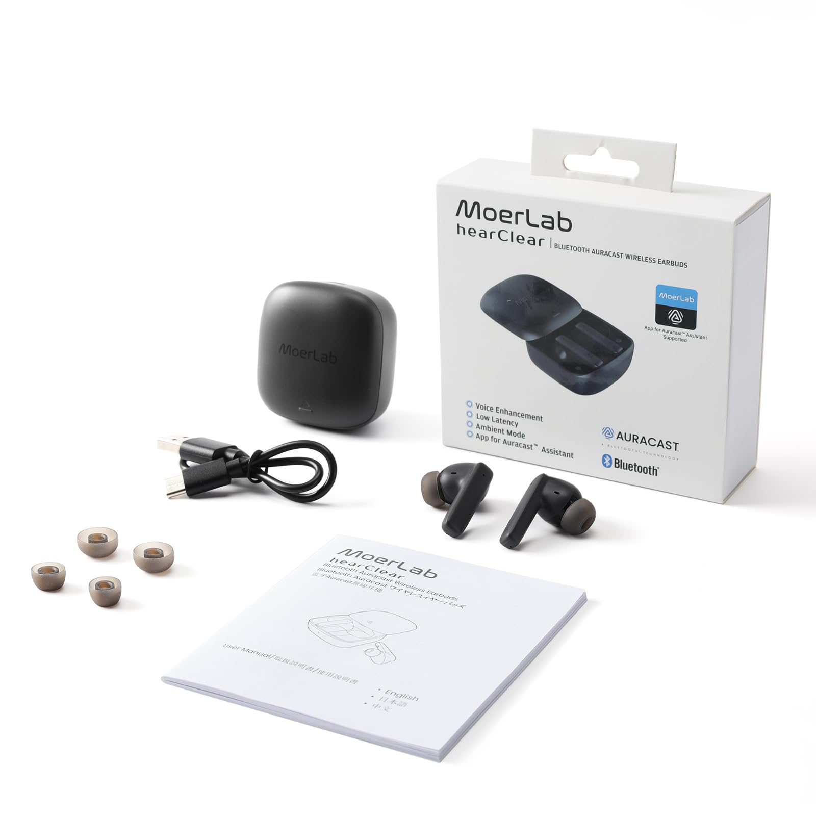 hearClear Bluetooth Auracast Wireless Earbuds - Seamless Switching Between Classic Bluetooth & Auracast for Easy Audio Sharing | Auracast Assistant App Enabled | Perfect for Gym, Travel & Multi-Device Listening