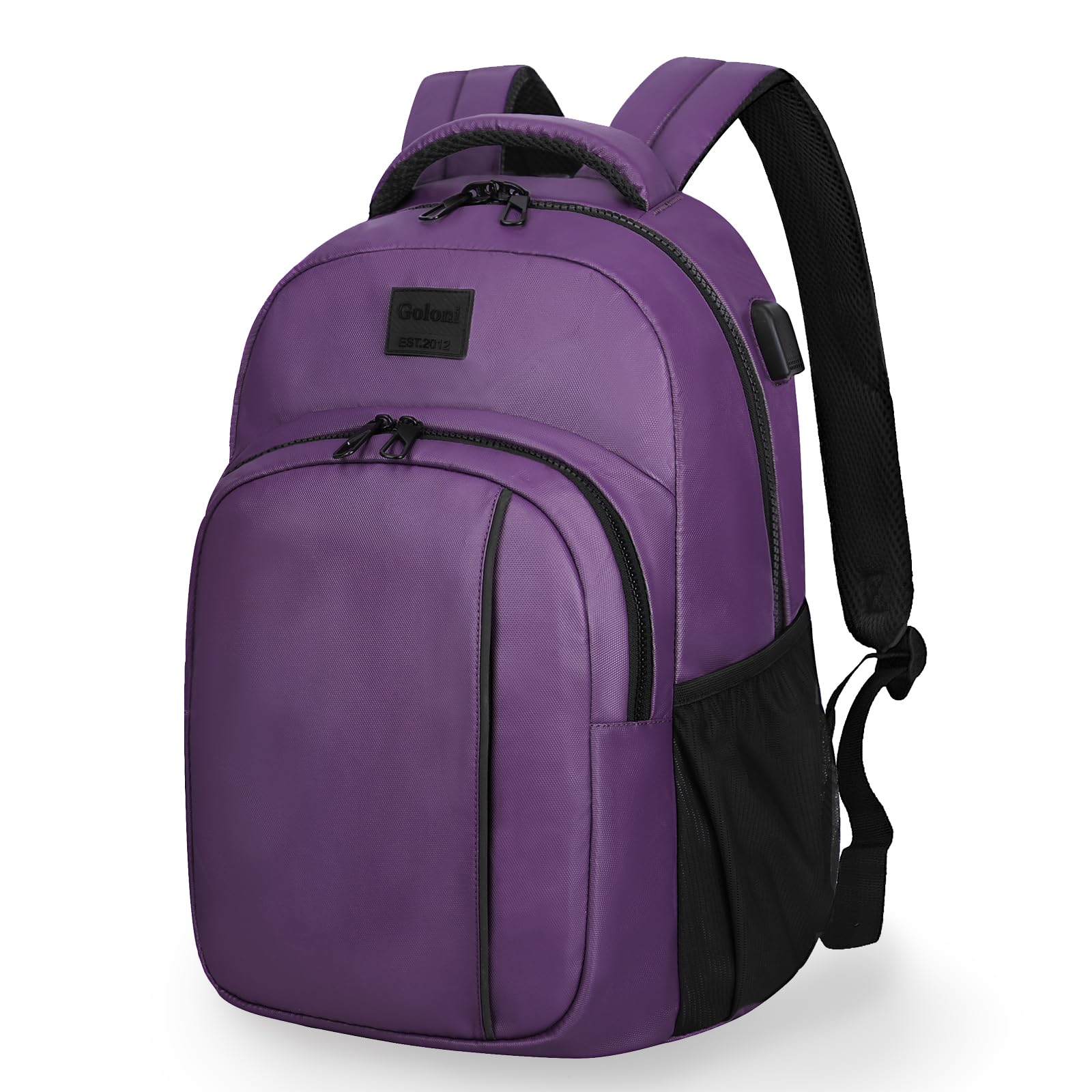 Goloni 15.6 Inch USB Charging Laptop Backpack for Men & Women - Lightweight Waterproof Travel, Work & College Book Bag - Perfect for Commuting, Business Trips & School (Purple)