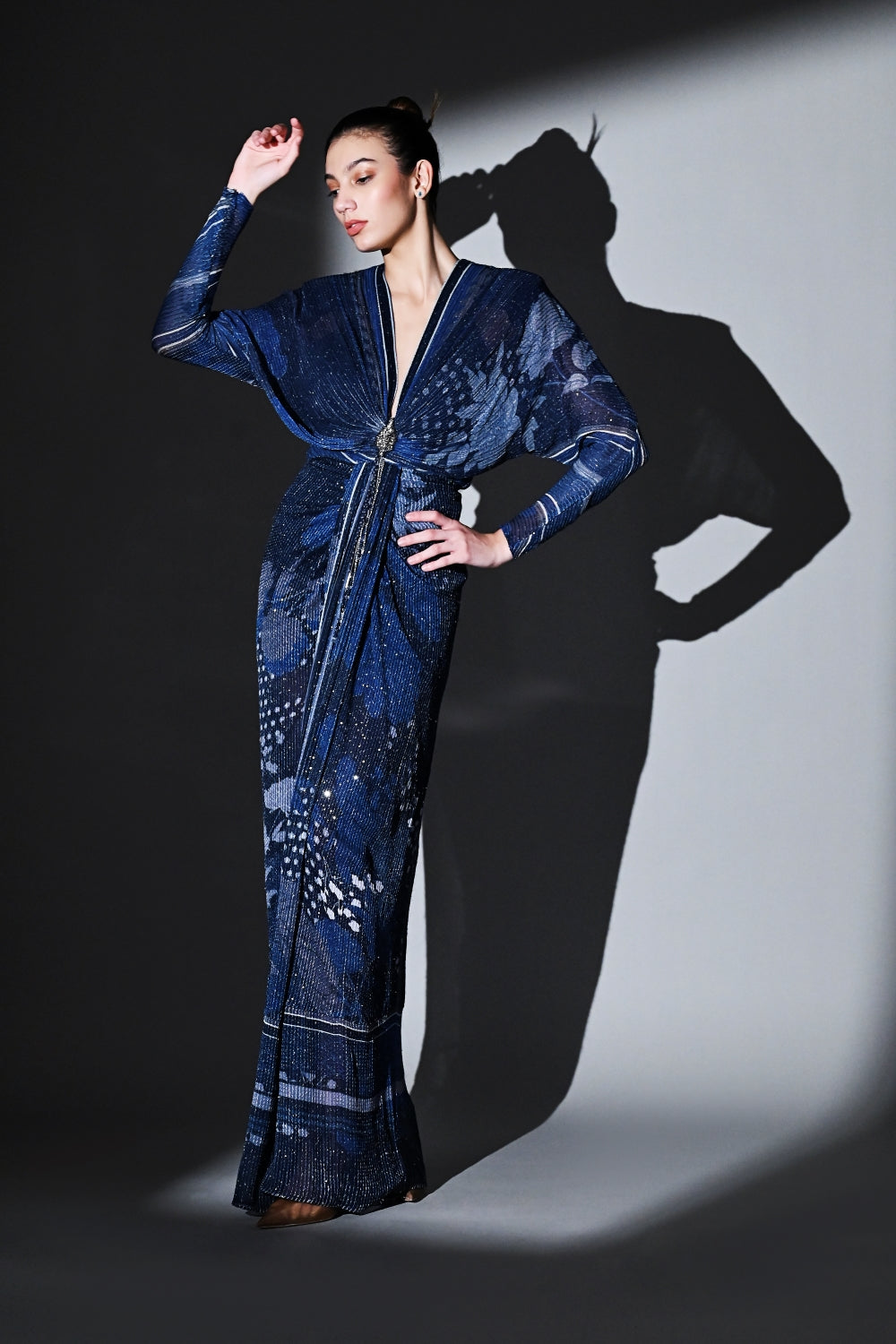 Elegant Midnight Star Draped Dress for Women - Formal Evening Gown for Parties, Prom, and Special Occasions