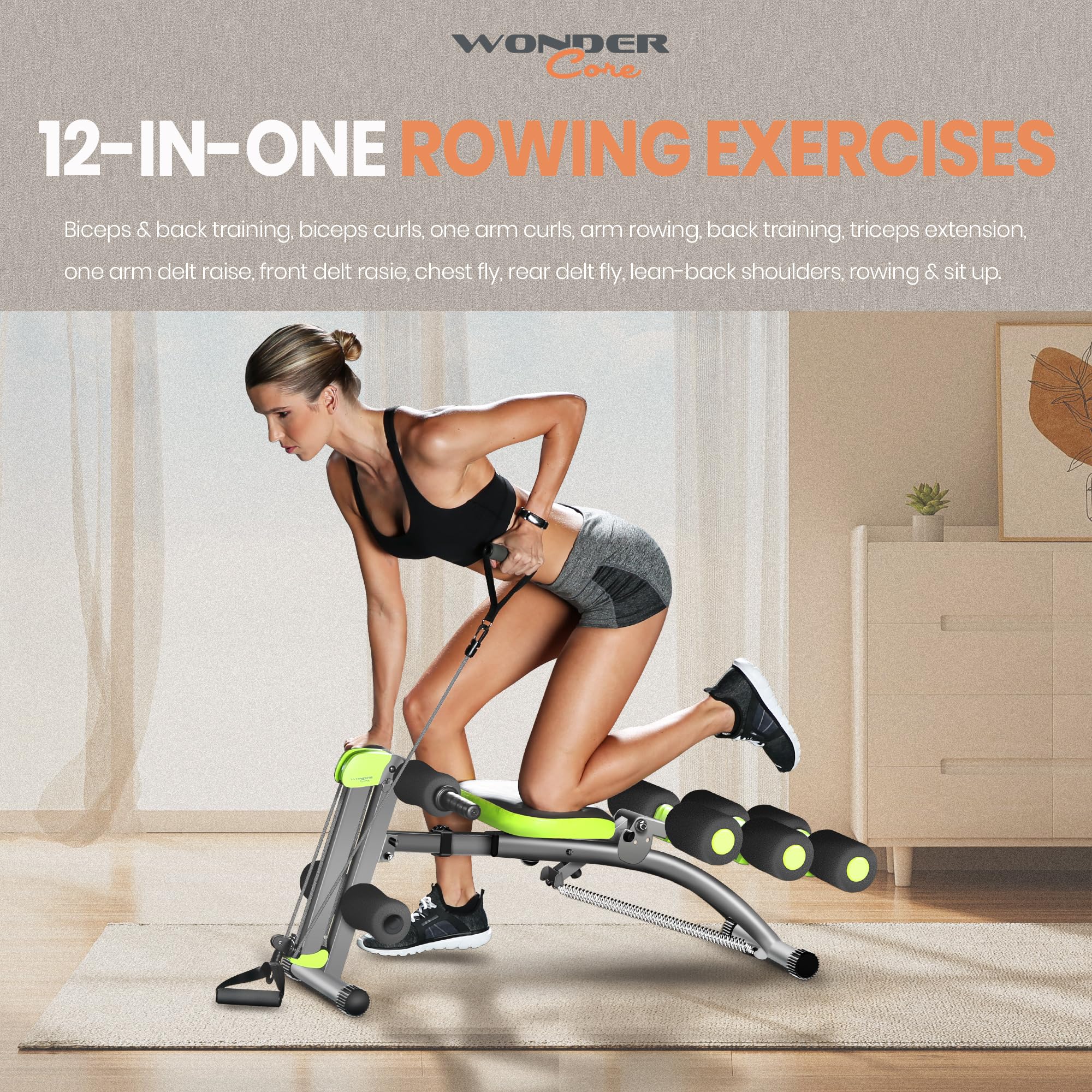 WONDER CORE Pro Max - 4-in-1 Home Gym Ab Machine for Core Workout, Rowing, Leg Press & Glider Exercises | Perfect for Home Fitness, Weight Loss & Full Body Training