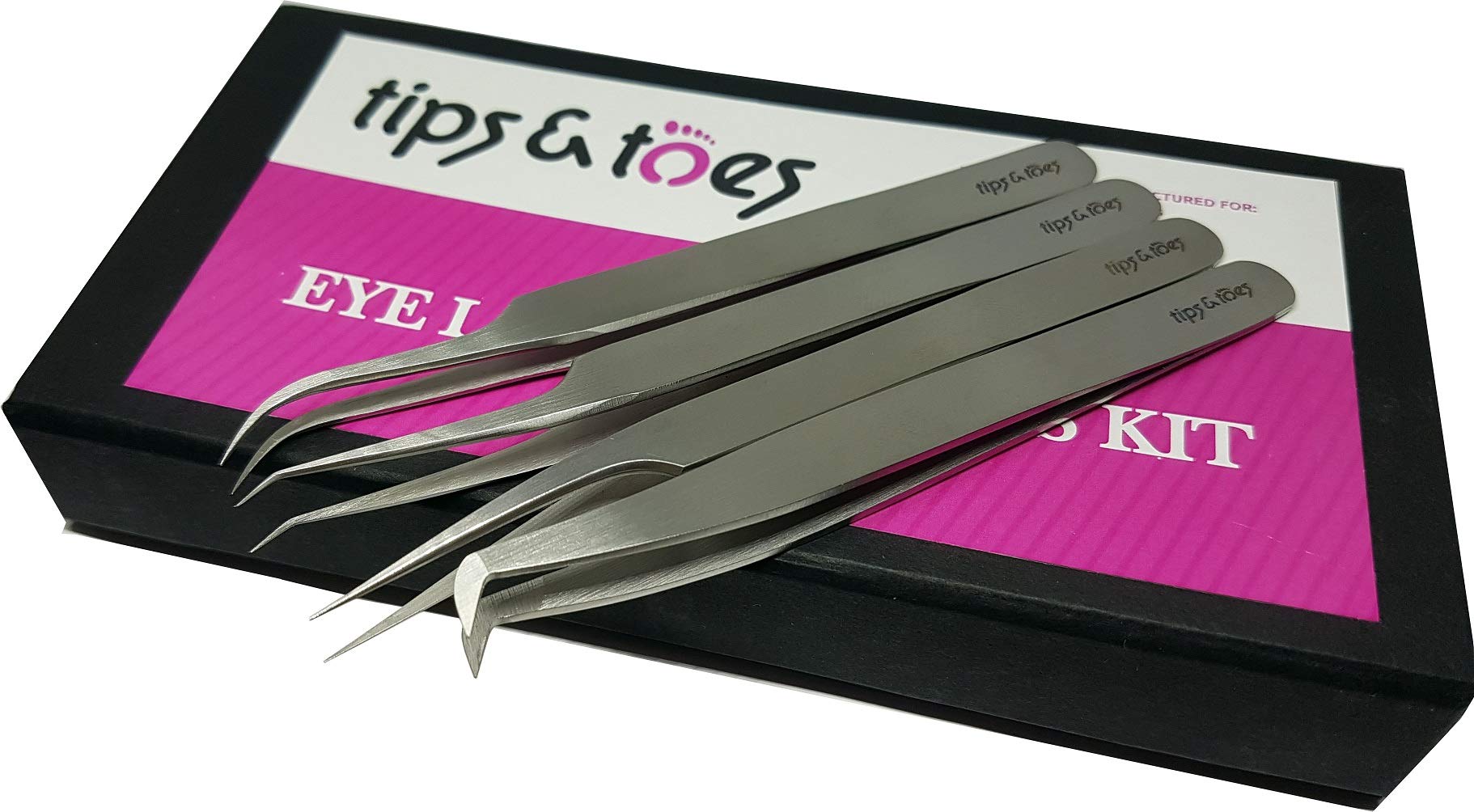 Professional Stainless Steel Eyelash Extension Tweezers Set - 4-Piece False Eyelash Applicator Kit for Easy Lash Application & Removal | Perfect for Salon Professionals & DIY Lash Extensions at Home
