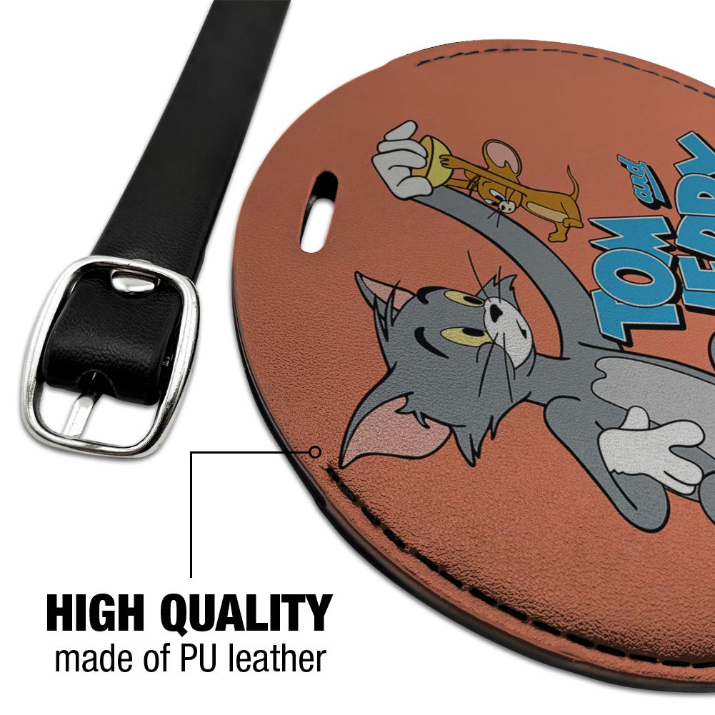 Tom and Jerry Best Friends Round Leather Luggage Tag - Personalized Carry-On ID Card for Suitcases - Perfect for Travel, Business Trips & Vacation Identification