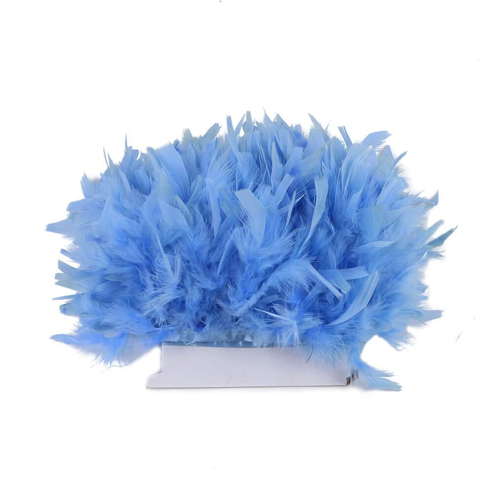 10Mets 6-8 Inch Turkey Feather Trim Fringe with Satin Ribbon - DIY Wedding Dress Accessories for Women, Party Decorations & Sewing Crafts (Light Blue) - Perfect for Bridal Gowns, Costume Design, and Home Décor