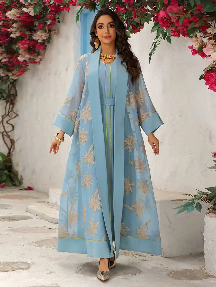 Urgarment 2 Piece Embroidered Eid Dress Set - Elegant Caftan Kaftan with Sleeveless Inner Dress #25481 | Perfect for Eid Celebrations, Weddings & Special Occasions