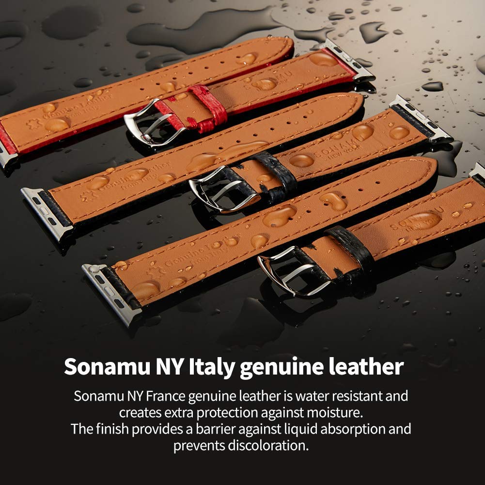 Premium Italian Caviar Leather Strap for Apple Watch 42mm - Stainless Steel Buckle, Black | Luxury Replacement Band for Work, Gym & Everyday Wear