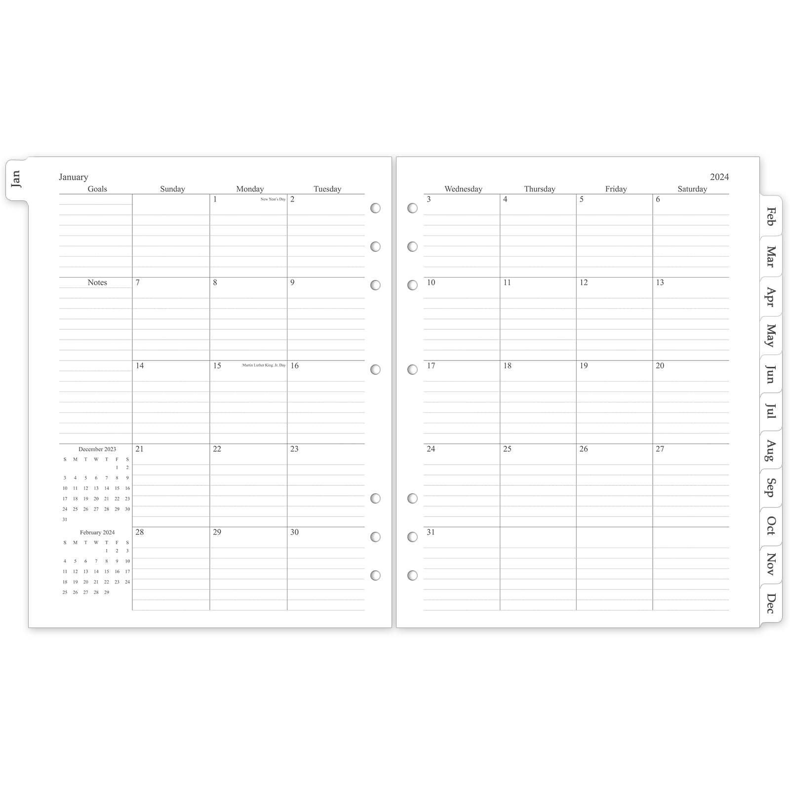 2024-2025 Monthly Planner Refill Inserts - 18 Month Calendar Pages (Jan 2024-June 2025) | Letter Size 8.5