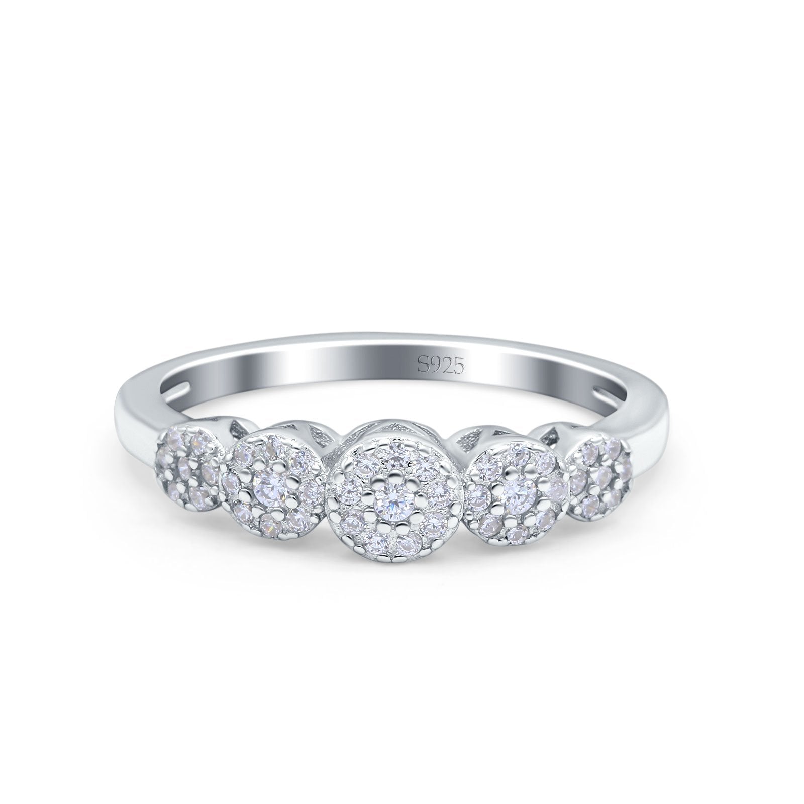 5mm Round Pave Simulated Cubic Zirconia 925 Sterling Silver Flower Ring - Elegant Wedding & Engagement Band for Brides, Anniversary Gifts, Prom Jewelry