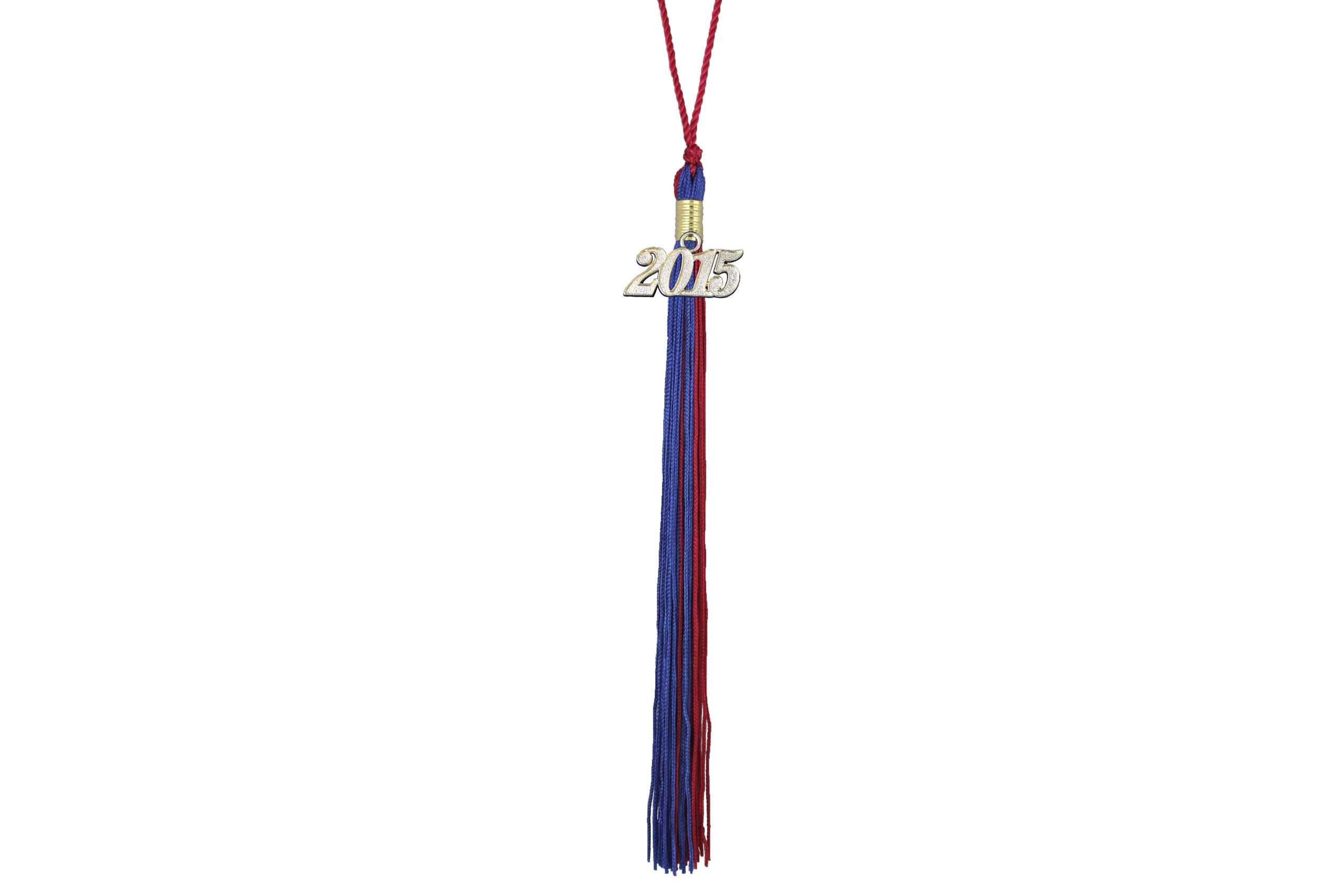 Royal Blue & Red Graduation Tassel with Gold 2015 Year Charm - High School & College Graduation Accessories for Cap Decorations, Commencement Ceremony & Photo Props