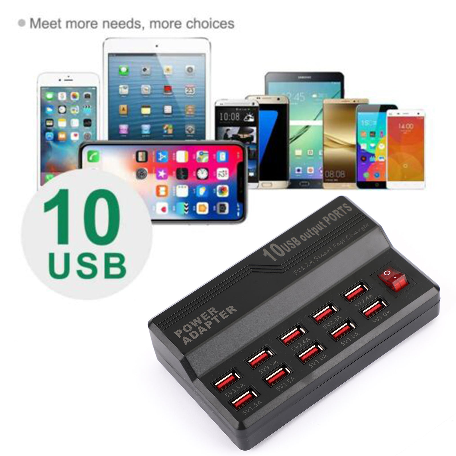 10-Port USB Desktop Charger 5V/12A Fast Charging Station with Multi Hub Dock - AU Plug | Perfect for Home, Office & Travel Charging Multiple Devices Simultaneously
