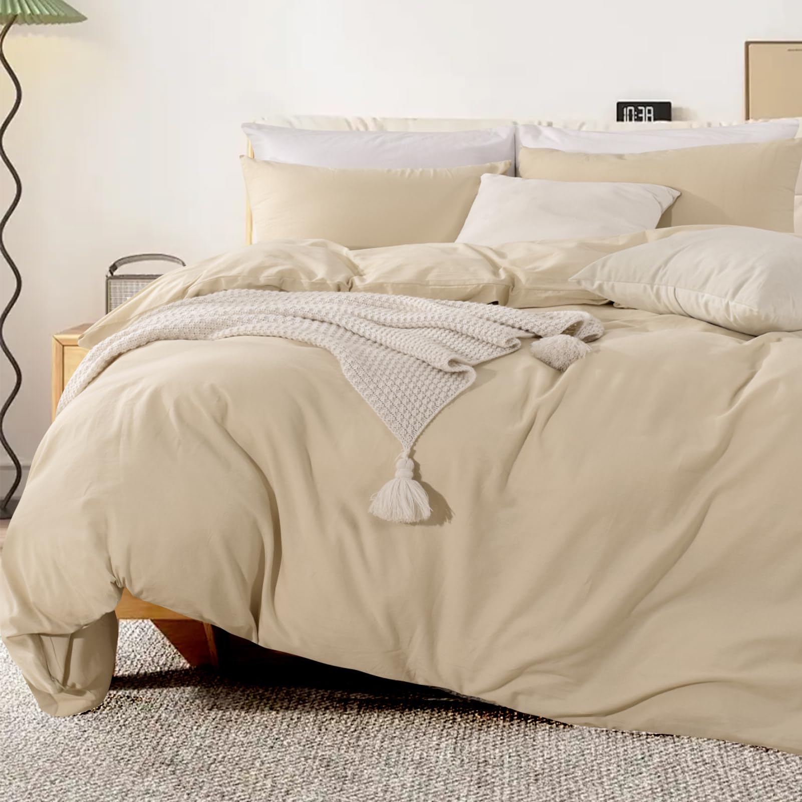 NEXHOME PRO Kids Twin Size Duvet Cover Set - 100% Organic Washed Cotton, Linen Look Textured, Beige 2-Piece Bedding with Zipper Closure | Breathable & Soft for All Seasons | Perfect for Kids' Bedrooms, Guest Rooms & Dormitories