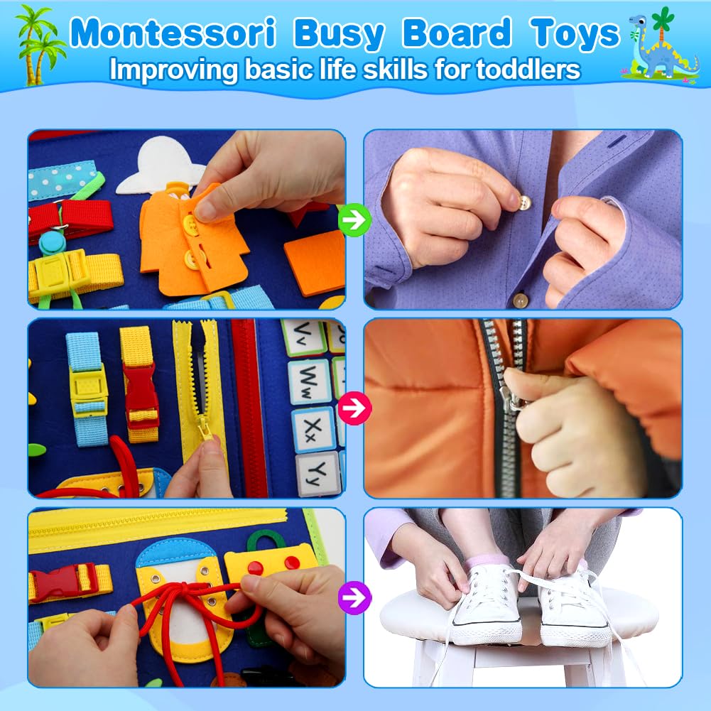 Montessori Busy Board for Toddlers 1-4 Years Old - Sensory Learning Toys for Babies 12+ Months | Airplane & Car Travel Activities, Preschool Educational Gifts for Boys & Girls | Perfect for Birthday Presents, Early Childhood Development & Long Trips