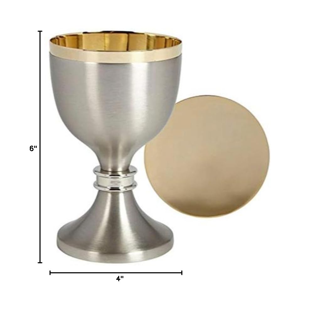 Elegant Two-Tone Chalice and Paten Set for Holy Communion - Perfect for Church Services, Catholic Mass & Religious Ceremonies