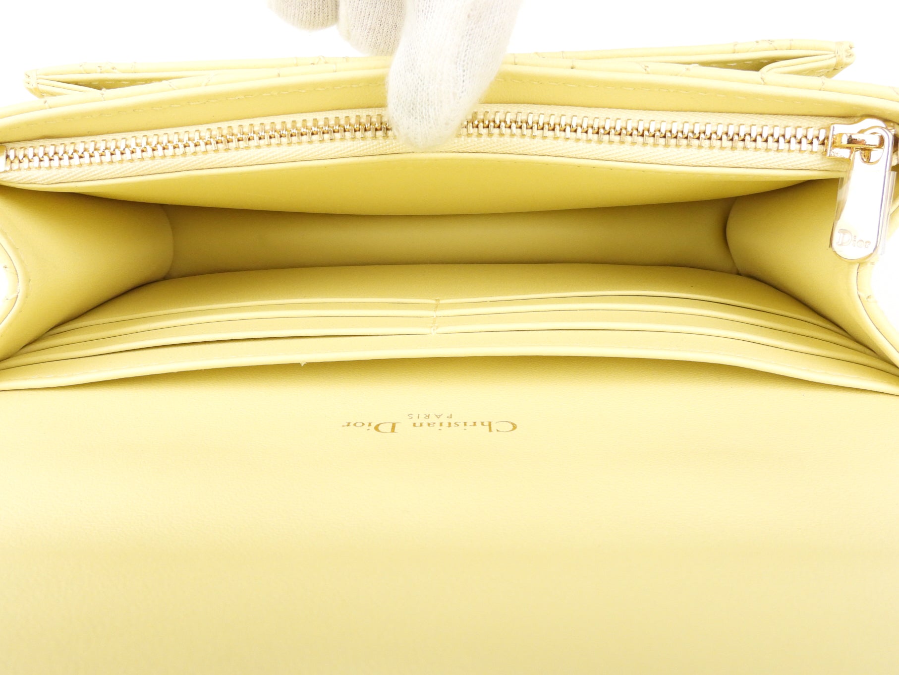 Christian Dior Pale Yellow Cannage Quilted Lambskin Leather Miss Dior Chain Pouch Crossbody Bag - Luxury Designer Handbag for Women, Perfect for Parties, Dates & Special Occasions