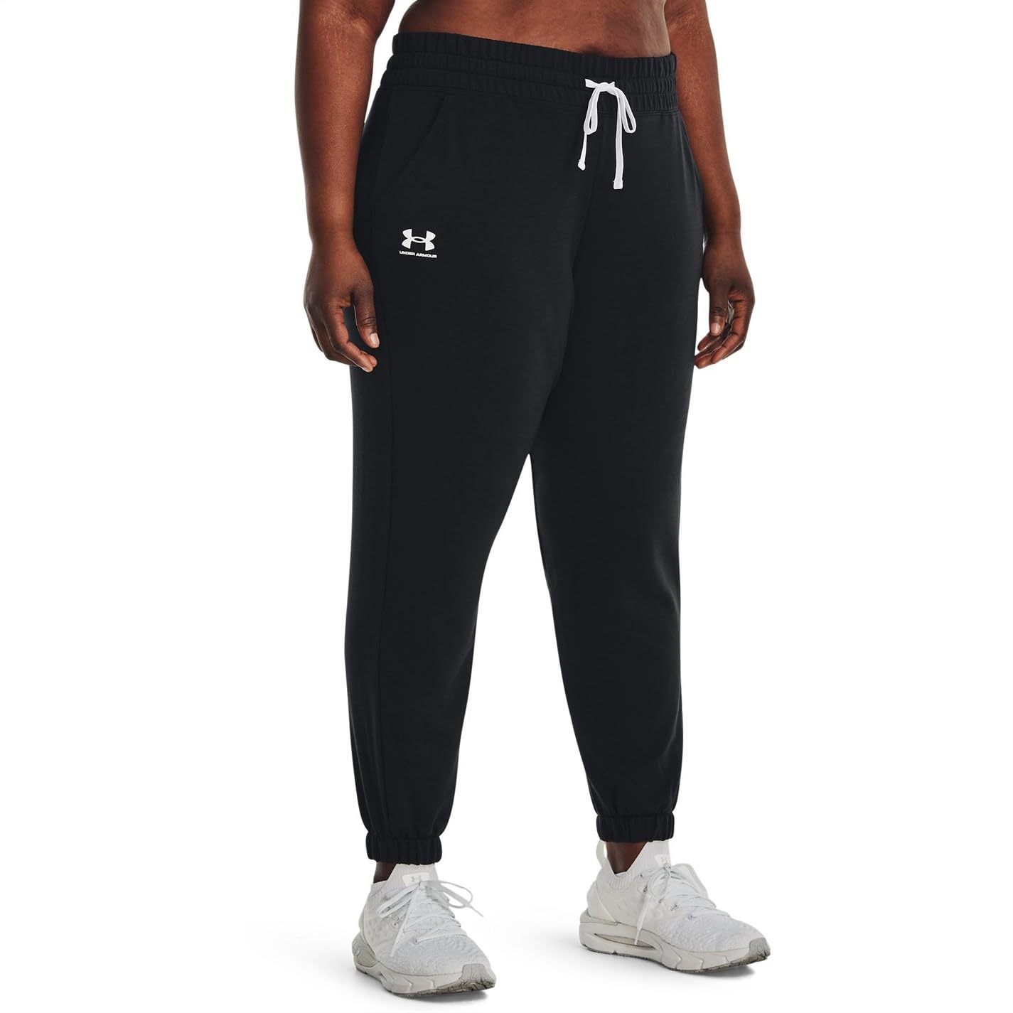Under Armour Women's Rival Terry Joggers - Black/White, 2X - Soft Fleece Lounge Pants for Running, Yoga & Casual Wear