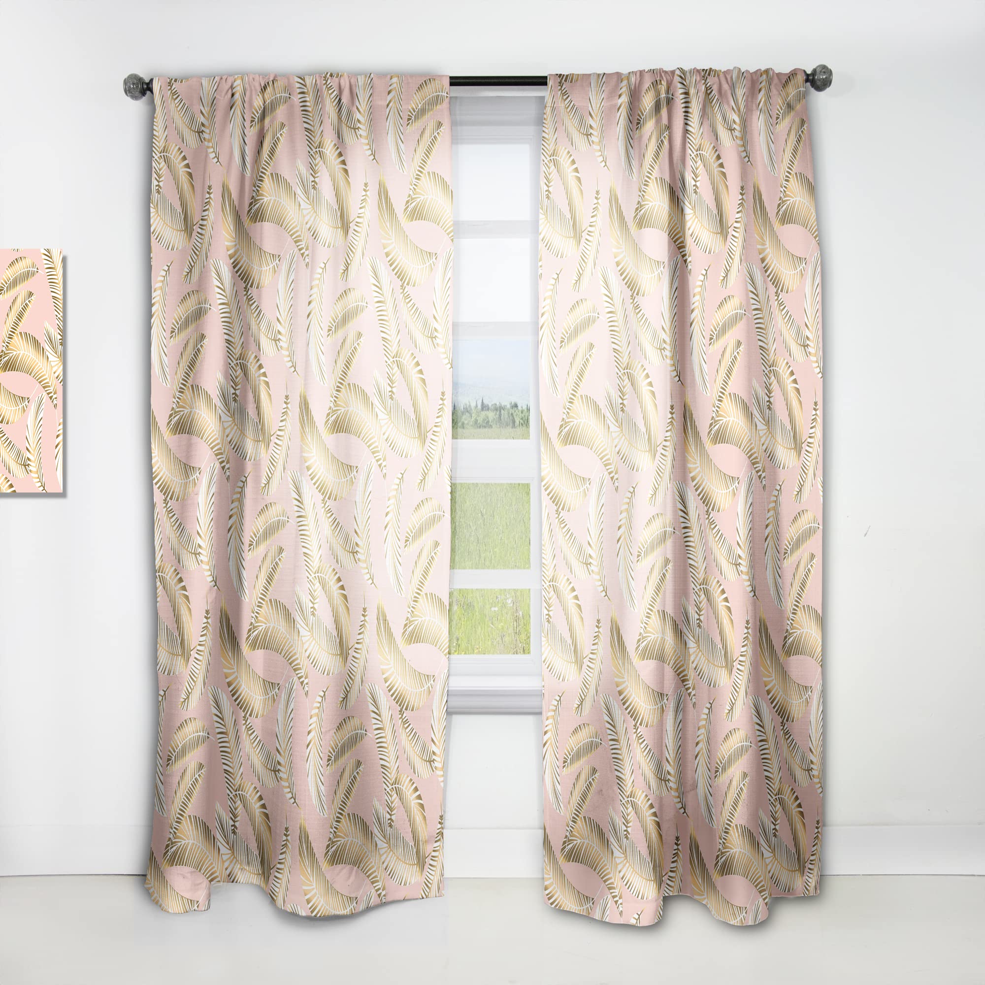 DesignQ 'Golden Foliage IV' Thermal Insulated Curtains - 52x63 Inch Single Panel for Bedroom & Living Room - Energy Efficient Window Drapes for Home Decor, Temperature Control & Light Blocking