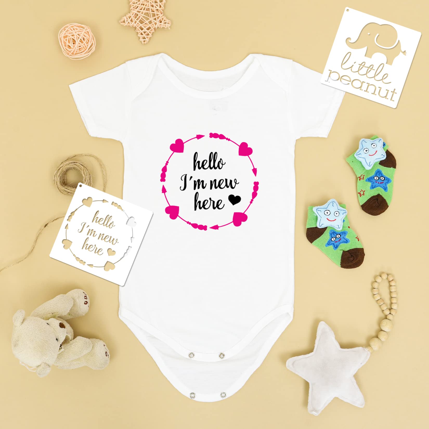 22 Pack Baby Shower Stencils for Onesie Decorating Kit - Mixed Animal & Phrase Templates for Baby Clothes, Bibs, Bodysuits & Shoes | Perfect for DIY Baby Shower Gifts, Nursery Decor & Personalized Baby Clothing