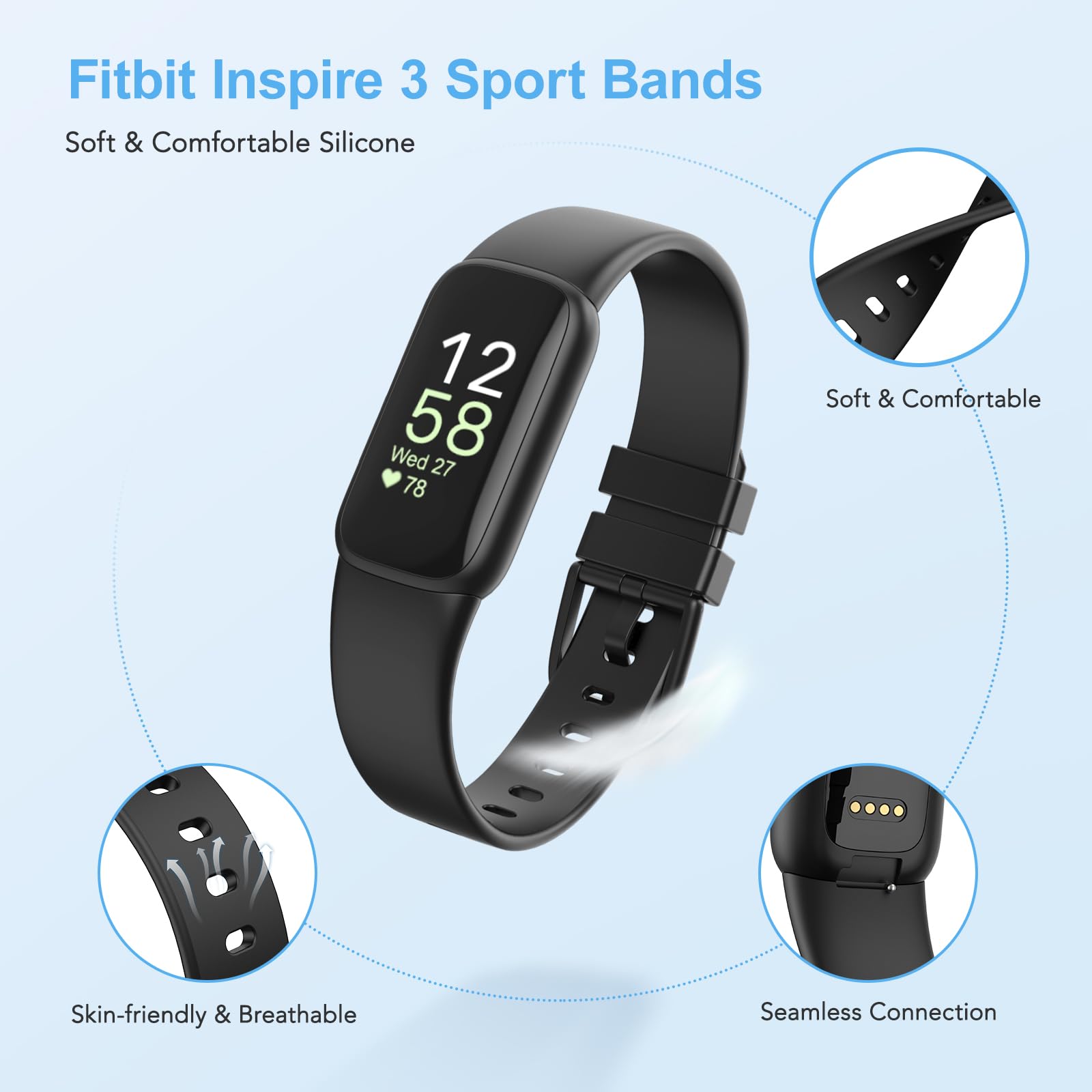 2 Pack Waterproof Replacement Bands for Fitbit Inspire 3 - Soft Sports Wristbands for Women & Men | Durable & Comfortable Fitness Tracker Accessories for Running, Swimming & Daily Wear