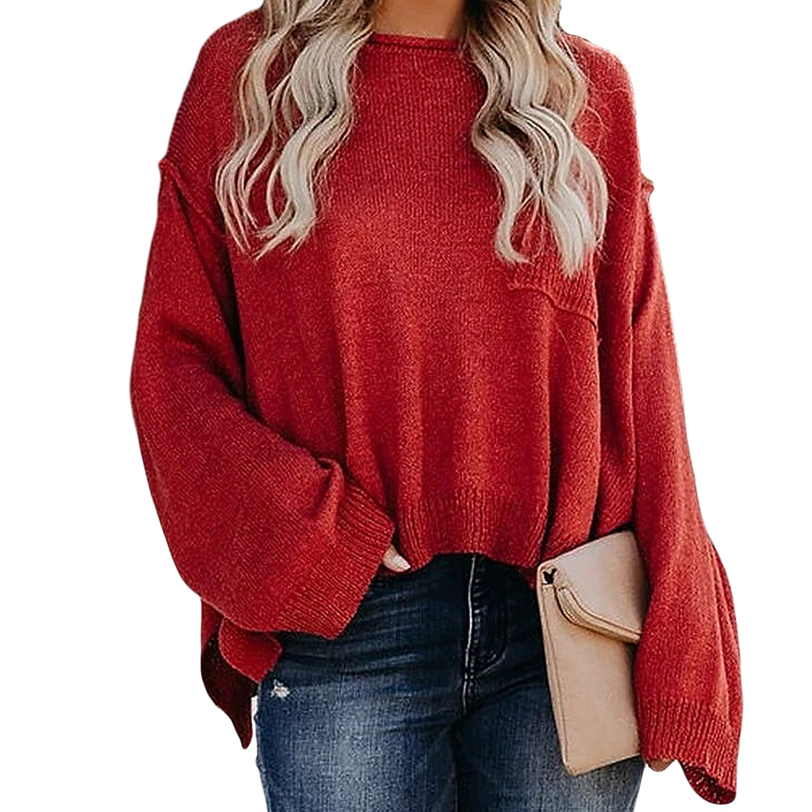 Women's Oversized Off Shoulder Pullover Sweater - Casual Batwing Sleeve Waffle Knit Jumper, Loose Solid Tunic Top for Fall & Winter | Perfect for Date Night, Office Wear and Weekend Outfits