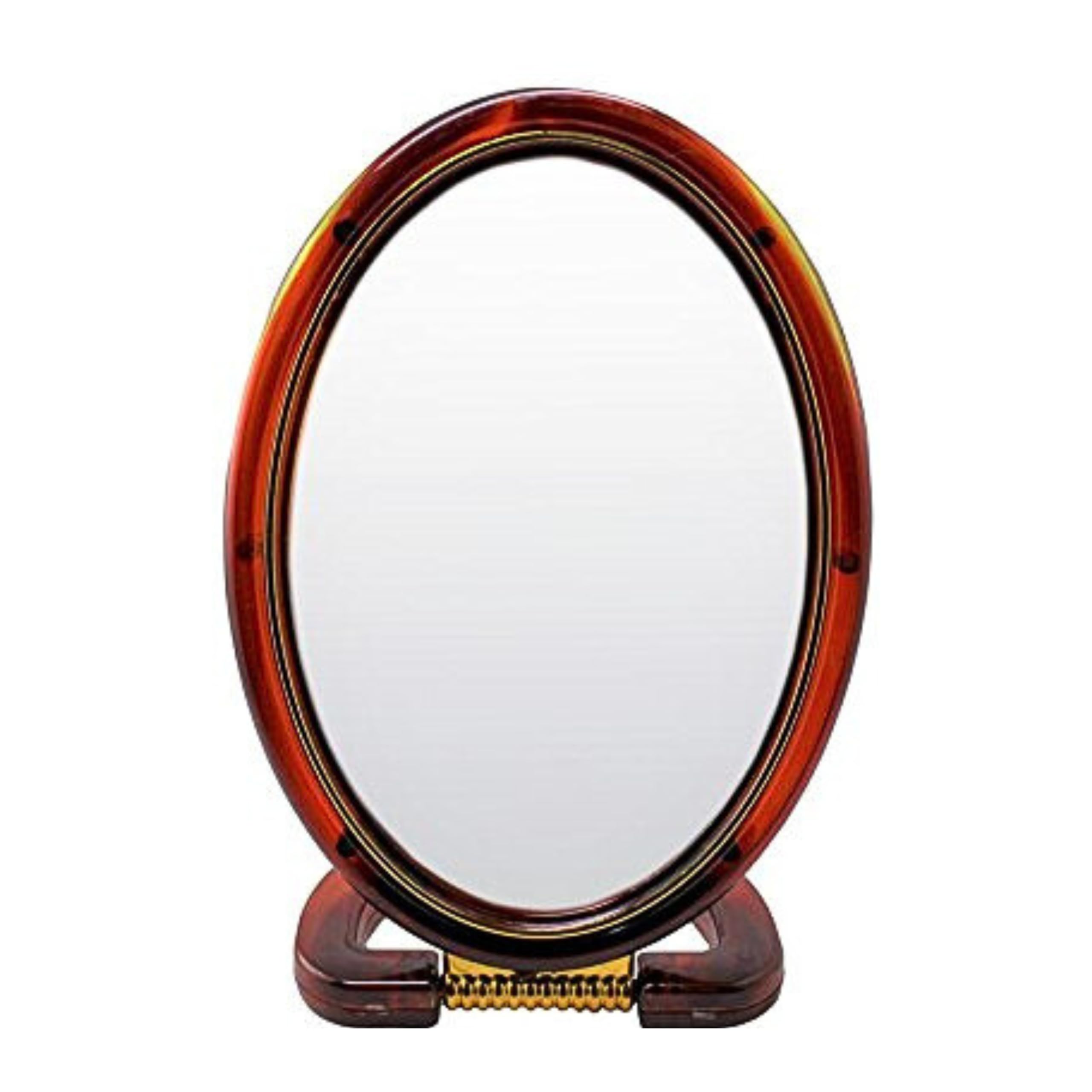 5X Magnifying & 1X Regular Double-Sided Cosmetic Mirror with Foldable Base - 18x13cm Oval Brown Makeup Mirror for Vanity, Travel & Professional Use