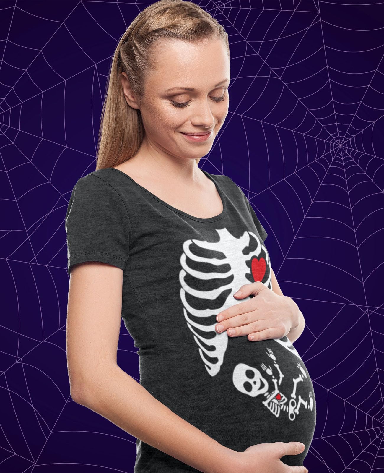 Halloween Maternity Costume - Skeleton Baby Boy & Xray Matching Couples Shirts for Pregnancy Photoshoot & Family Halloween Party