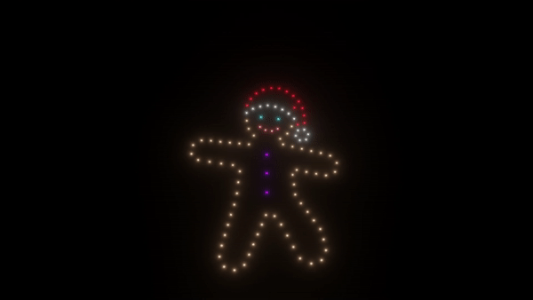 100 Drones for Gingerbread Animation - High-Quality Flying LED Drones for Christmas Light Shows, Holiday Displays & Aerial Performances