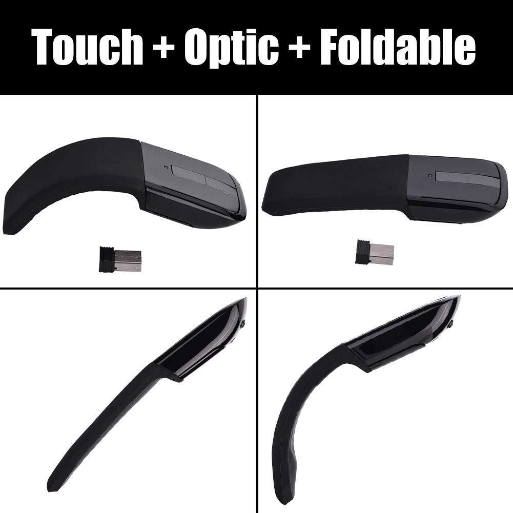 Foldable Wireless Touch Mouse - Bluetooth & USB Receiver for PC, Laptop, Smart TV - Portable Arc Design - Black | Perfect for Travel, Office & Home Use