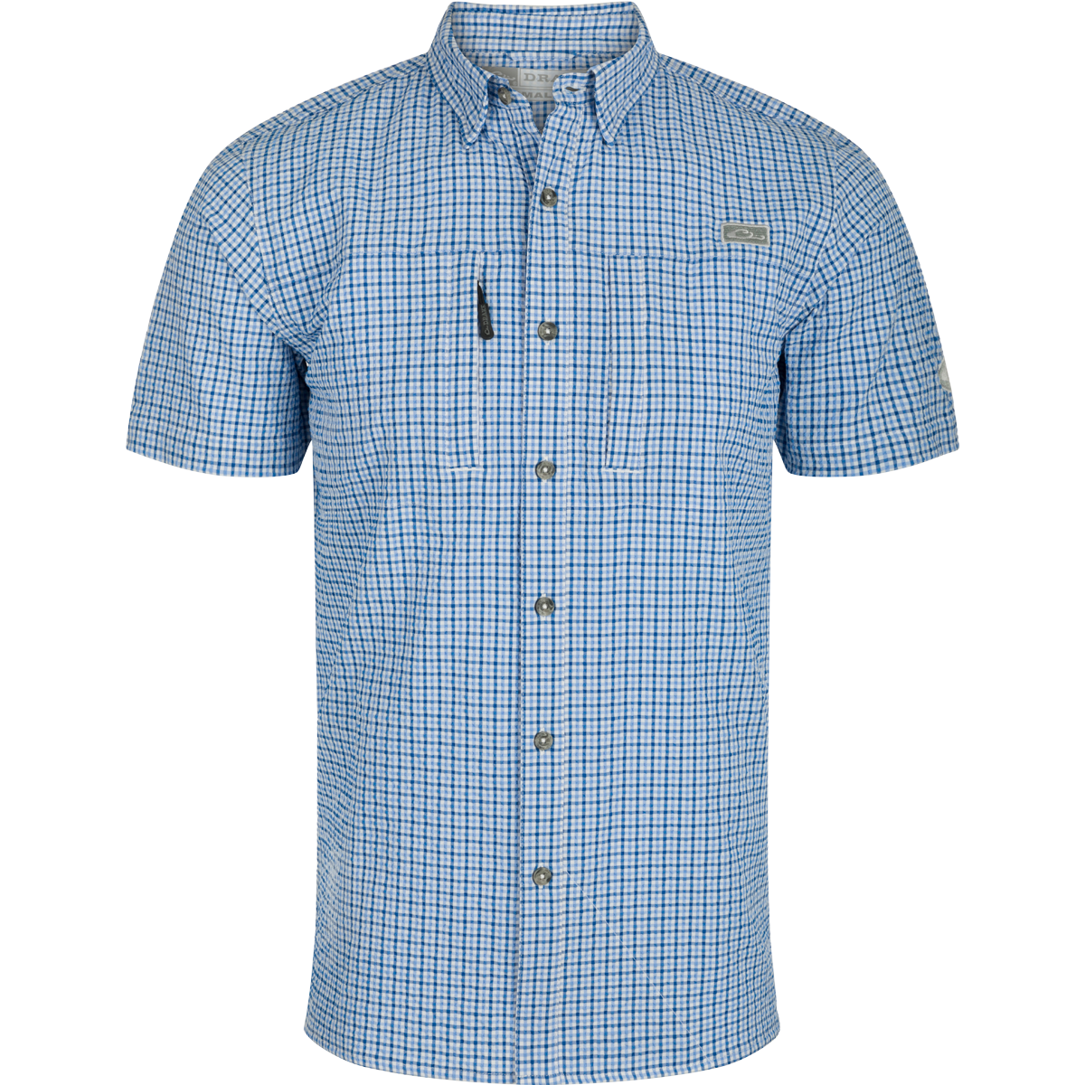 Classic Seersucker Short Sleeve Checkered Shirt for Men - Breathable Summer Casual Wear for Outdoor Activities & Beach Vacations