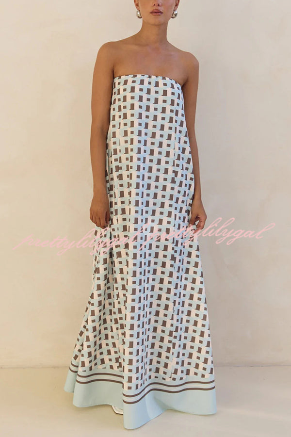 Sexy Tube Top Back Zipper Loose Maxi Dress with Unique Print - Summer Beach Party, Vacation, Date Night Outfit