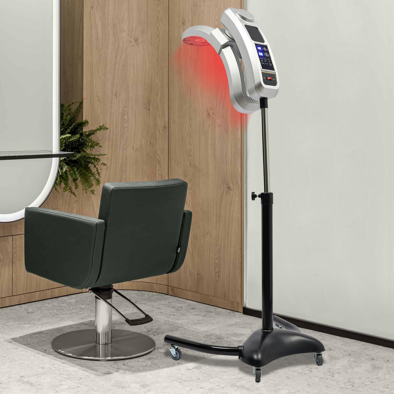 Professional Salon Hair Dryer with Adjustable Temperature & Timer - Hooded Hair Dryer on Wheels for Salon, Spa & Home Use - Silver | Perfect for Hair Coloring, Styling & Drying at Hairdressing Stations