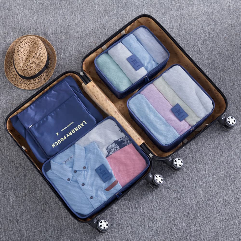 Laebevon 6-Piece Packing Cubes Set - Multi-Functional Travel Organizer Bags for Clothes & Accessories - Navy Blue Luggage Storage Pouches - Perfect for Carry-On, Suitcase, and Business Trips