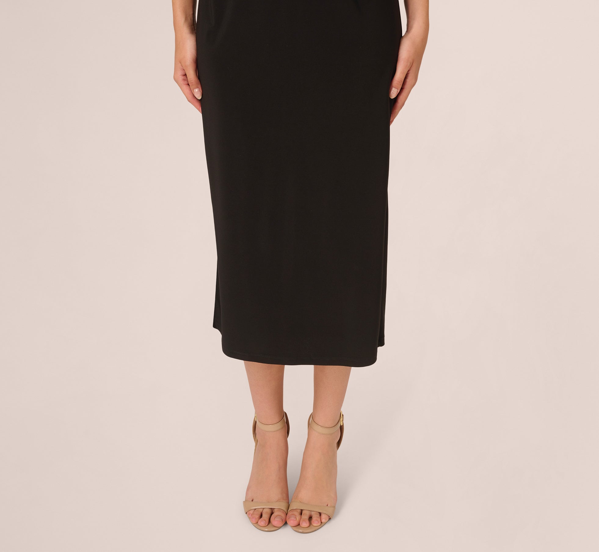 Black Jersey Midi Dress with Dolman Short Sleeves - Casual Summer Dress for Women, Perfect for Beach Outings, Date Nights & Office Wear