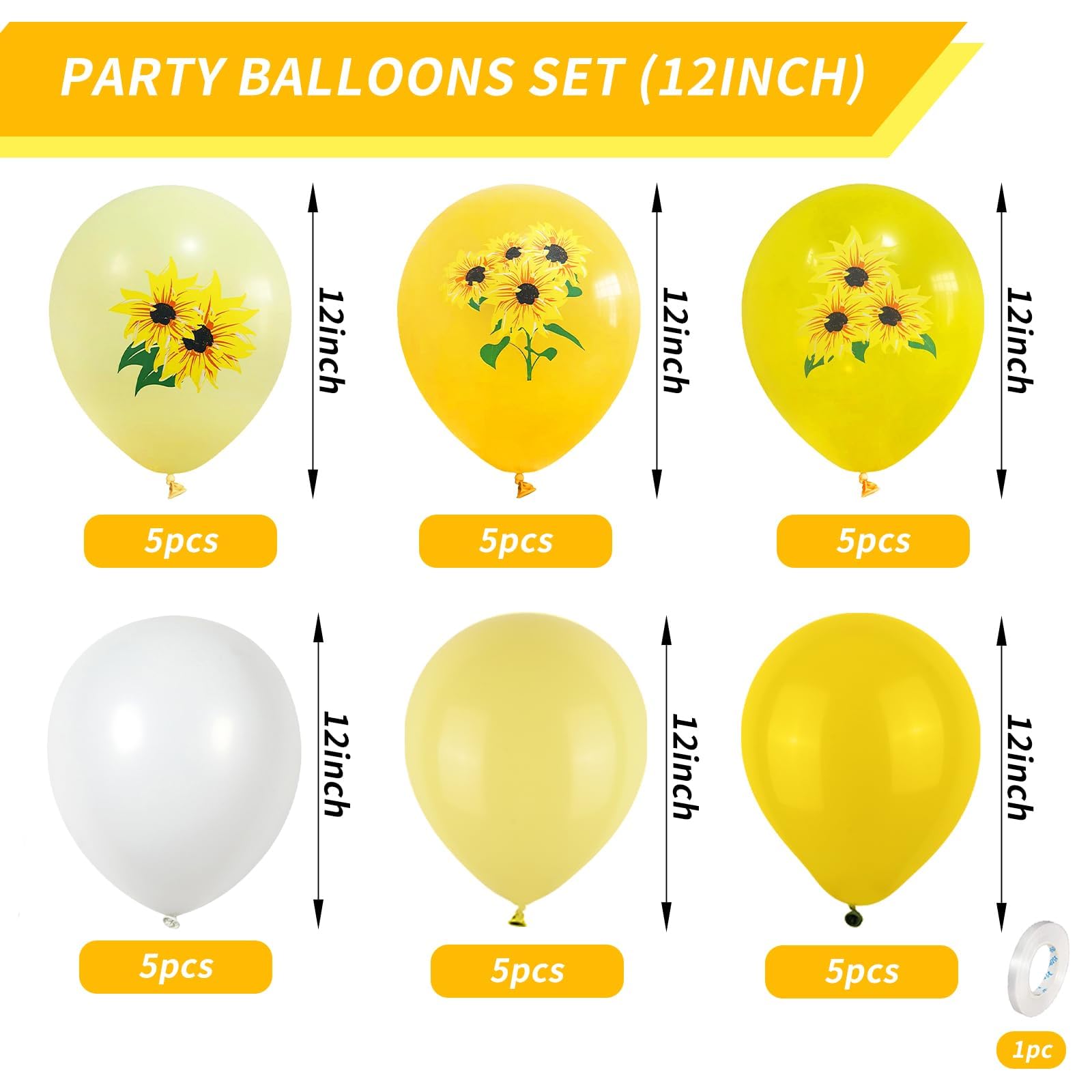 Sunflower Balloons 12 Inch - Yellow & White for Baby Shower, Wedding Decor