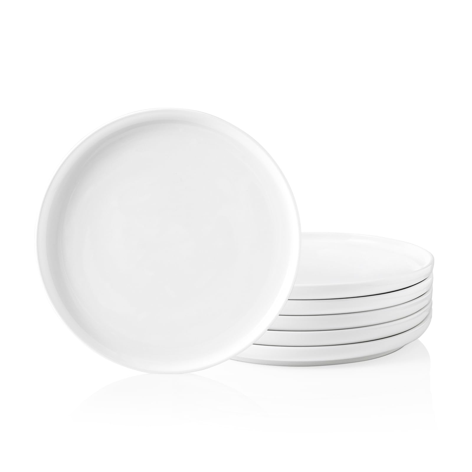 Kanwone 8 Inch Porcelain Dessert Salad Plates Set of 6 - Microwave & Dishwasher Safe White Modern Dinnerware - Perfect for Parties, Weddings, and Everyday Dining