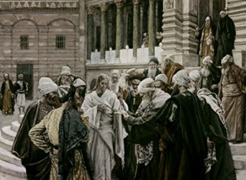 The Tribute Money by James Tissot - 18x24 Inch French Art Reproduction Poster - Perfect for Home Decor, Office Wall Art & Gift Giving