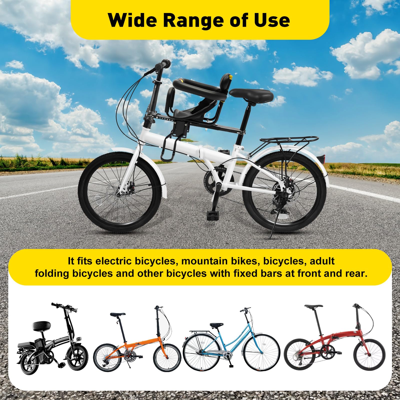 TBVECHI Universal Kids Bike Seat for Adults - Safe & Comfortable Toddler Bike Carrier for Mountain, Electric & Regular Bicycles | Perfect for Family Rides & Outdoor Adventures