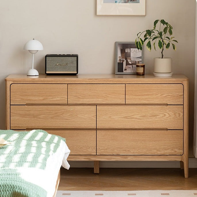 Solid Oak Wood Seattle Wide Chest of Drawers - 6-Drawer Dresser for Bedroom Storage & Organization | Perfect for Home, Office, or Dorm Room Furniture