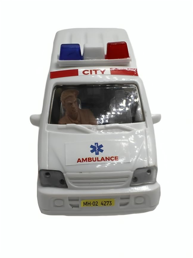 Pull Back Action Ambulance Toy Car for Kids - White Rescue Vehicle with Lights & Sounds | Pretend Play, Emergency Role Play, Gift for Boys & Girls
