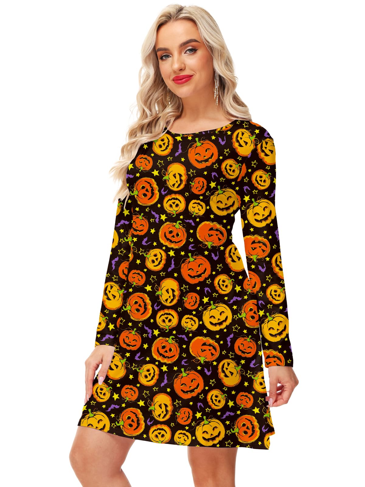 Deerose Women's Halloween Costume Dress with Pockets - Funny Long Sleeve Party Outfit for Halloween, Cosplay, Themed Parties & Costume Events