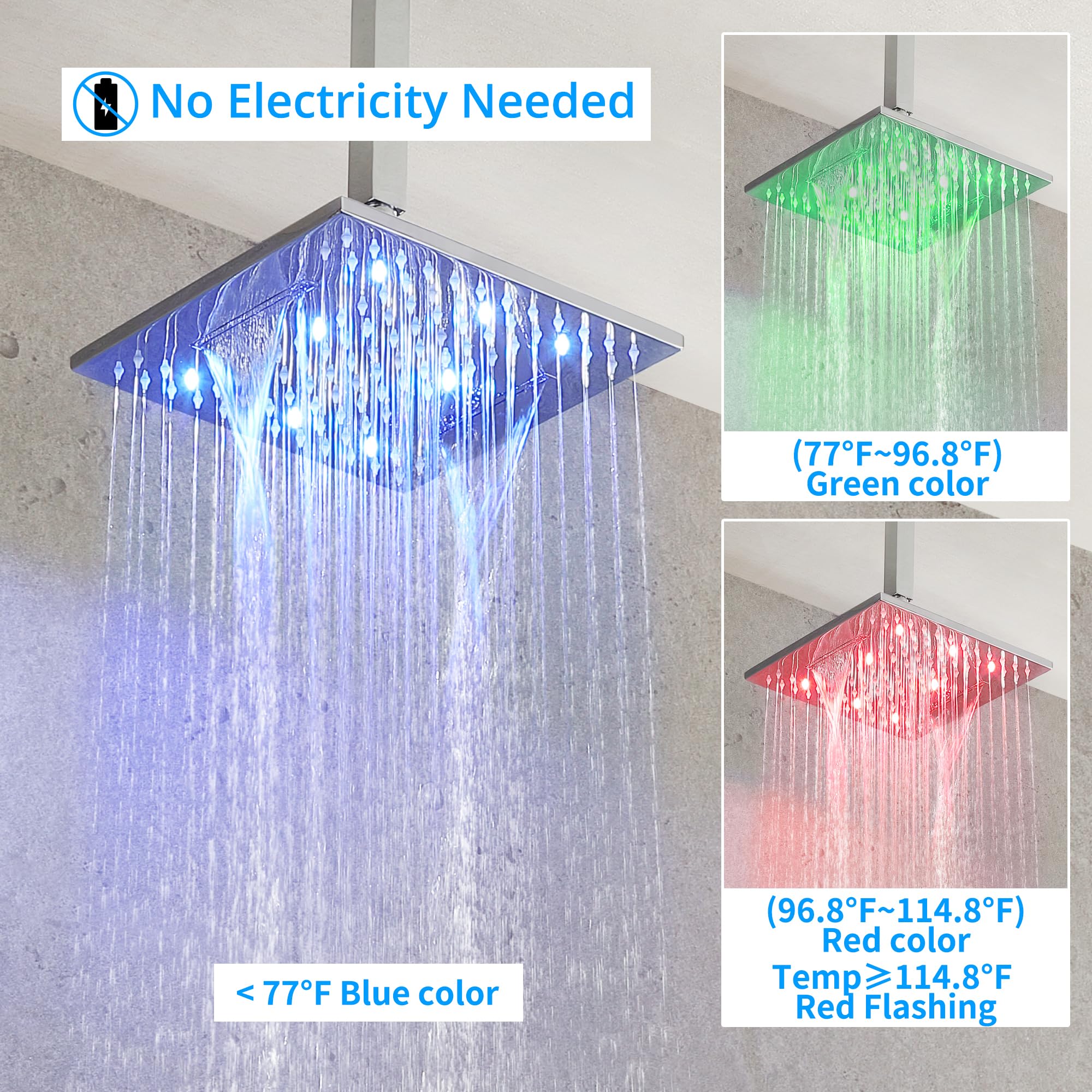 SKOWLL 2-Function Ceiling Mounted Shower System - High Pressure Rainfall Shower Head & Handheld Spray Combo - Polished Chrome Finish for Luxurious Bathroom Upgrade | Perfect for Master Bath, Spa-Like Experience, and Modern Home Renovation