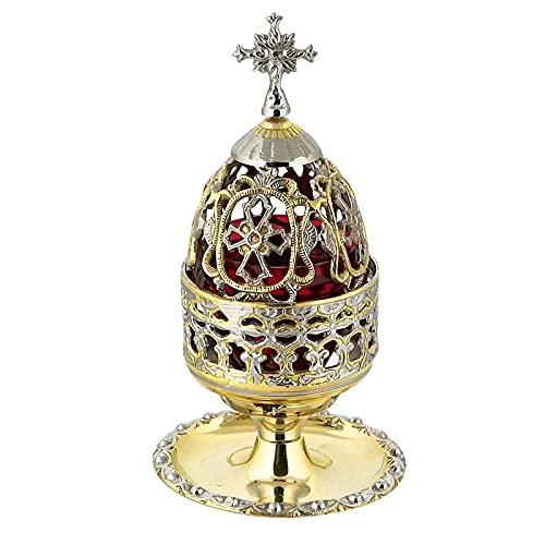 Golden-Silver Christian Orthodox Oil Lamp (83g) - Handmade Religious Candle Holder for Home Altar, Church Decor & Spiritual Ceremonies